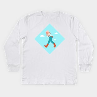 Travelling Backpacker on a Blue Sky Kids Long Sleeve T-Shirt